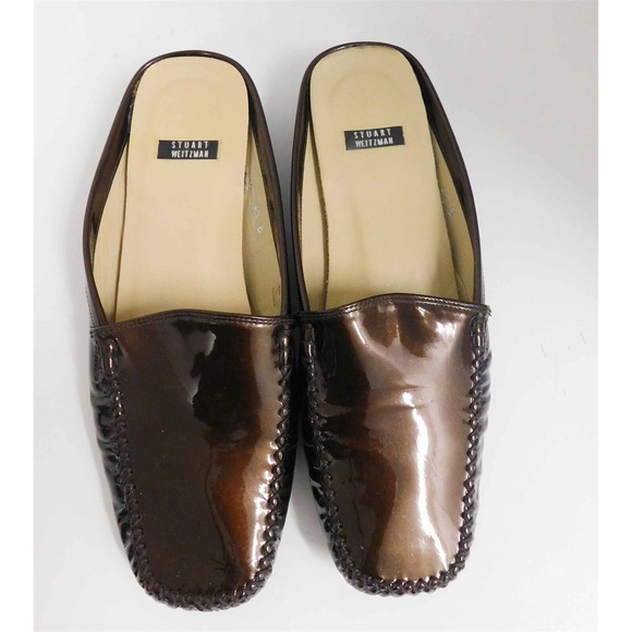 Stuart‎ Weitzman Brown Patent Leather Mule Flats 9.5 B - Picture 3 of 6